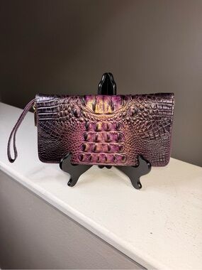 Brahmin Skyler Fig Jam Melbourne Croc-Embossed Travel Wallet Wristlet Clutch NWT